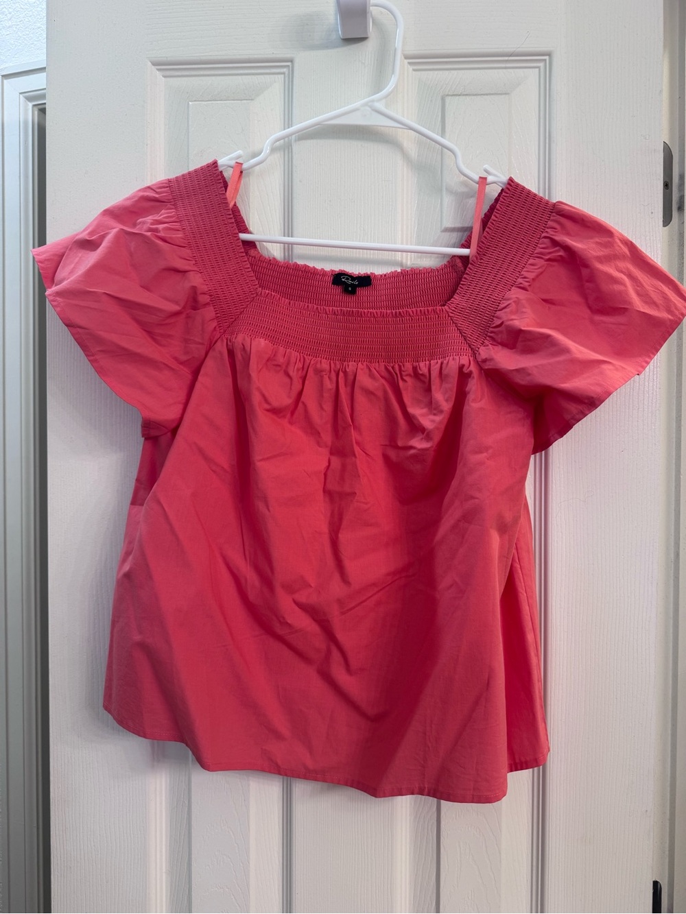Rails Smocked Square Neckline Flutter Sleeved Pink Women's Top